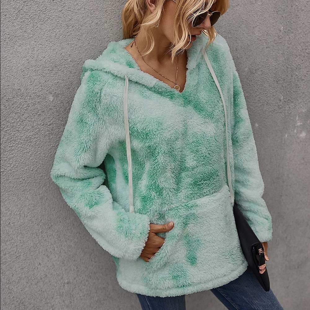 [4Packs] Green Tie Dye Sherpa Fleece Hoodie